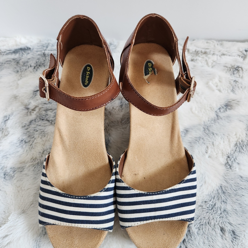 Brown and Navy Striped Wedge Sandals - Picture 2 of 9